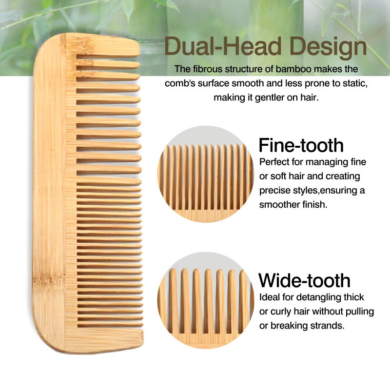 Zoolinn Pure Bamboo Dual-Head Comb – Wide & Fine Teeth for Gentle Grooming & Scalp Care - Image 3